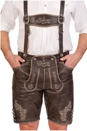 MARJO Trachtenlederhose Lederhose Herren kurz - BERTL - beige crakle beige