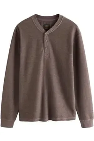 Next Langarmshirt Strukturiertes Langarmshirt mit Grandad-Kragen (1-tlg) braun 4XL Reg