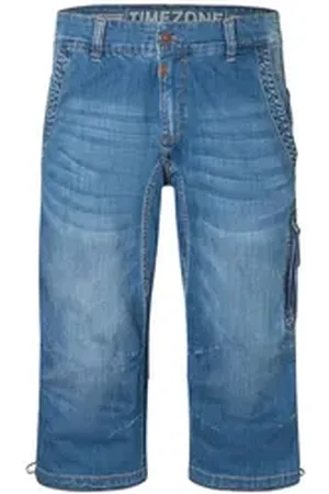 Timezone Jeansshorts Jeans Shorts mit geradem Bein und Kontrast Naht Capri Hose Regular ConnorTZ 3/4 blau 34W