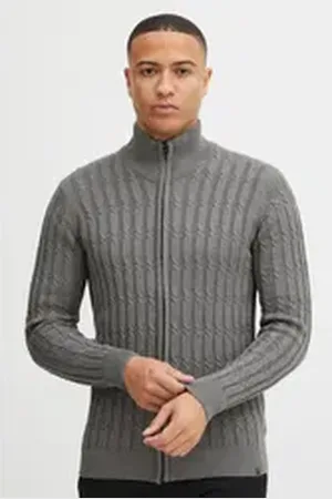 INDICODE Strickjacke IDPaulomo Grobstrick Zip-Jacke grau L