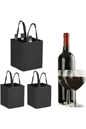 Relaxdays Tragetasche 3x Flaschentasche für je 9 Flaschen Filz schwarz