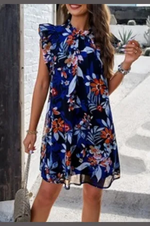 DEBAIJIA Dirndl Sommerkleid Damen Frauen Bedruckter Kleid lässiger Mode schwarz XL
