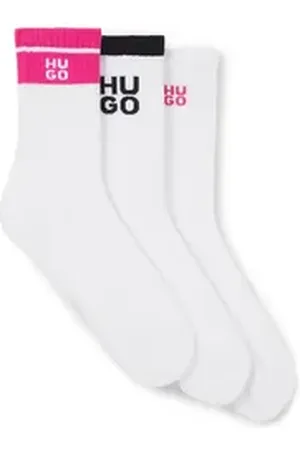HUGO BOSS Socken 3P QS LOGO RIB CC (Packung, 3-Paar, 3er Pack) mit kontrastfarbenen Logoschriftzug weiß 39-42