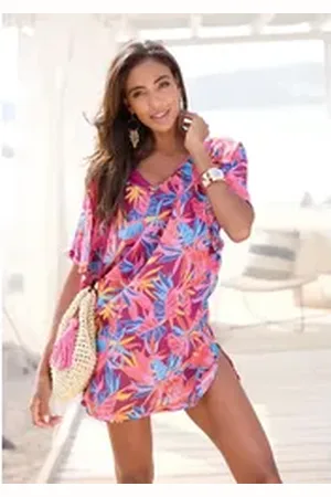 Buffalo Tunika mit Alloverprint, leichte Strandtunika bunt|lila 32/34