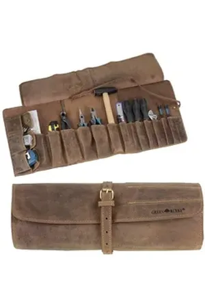 Greenburry Werkzeugtasche Vintage, Werkzeugrolle, Rolltasche, 13 Fächer, Antikleder braun