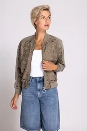 Zhrill Blouson BELL mit gestrickter-gehäkelter Front braun S