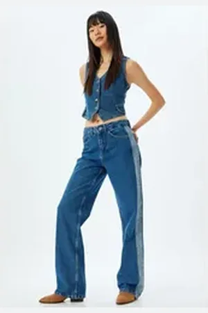 Koton High-waist-Jeans Hohe Leibhöhe Longer Straight blau 27/32