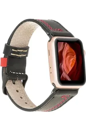 Burkley Smartwatch-Armband Exklusives Vintage Lederarmband, Handmade Stil 22 rot|schwarz