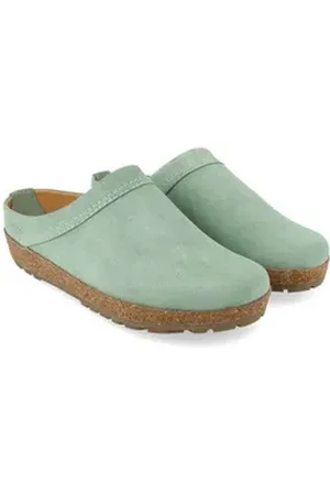 Haflinger Malmö Lederclog Unisex mit Korkfußbett und Gummisohle Hausschuh grün 38 EU