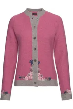 Luis Steindl Strickjacke Linksstrickjacke mit Blümchen grau|rosa 40