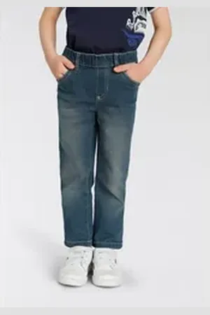 Kidsworld Schlupfjeans, Stretch-Jeans für kleine Jungen bequeme Passform, gerade Beinform, mit Gummizug im Bund blau 146