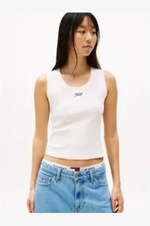 Tommy Hilfiger Tanktop TJW SLIM SCRIPT RIB TANK TOP mit Logostickerei weiß S (36)