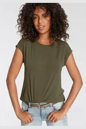 Tamaris T-Shirt Kurzarm, Regular Fit, unifarben, mit Rundhalsausschnitt grün 46