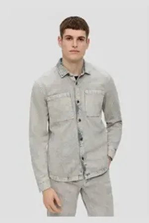 QS by s.Oliver Langarmhemd Denim-Hemd mit Brusttaschen Waschung grau L