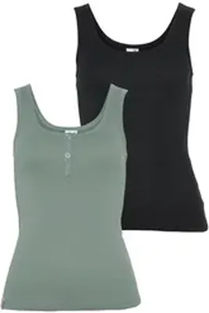 KangaROOS Tanktop (Packung, 2-tlg., 2er-Pack) einmal mit und einmal ohne Knopfleiste grün|schwarz 44/46 (L)