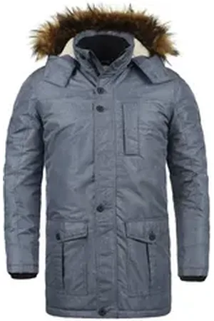 Solid Winterjacke SDOctavus lange Jacke mit abnehmbarer Kapuze und Kunstfellkragen blau M