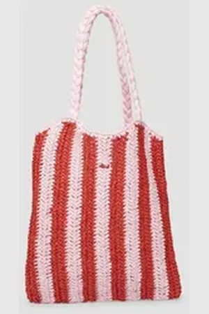 QS by s.Oliver Tragetasche Gestreifte Raffia-Tasche mit gezopftem Henkel, Logo