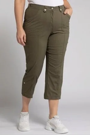 Ulla Popken Funktionshose 7/8-Cargohose Krempelriegel Komfortbund grün 62