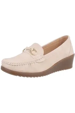 Ital-Design Bequeme Mokassins für jeden Anlass - Hoher Komfort Slipper (89092067) Keilabsatz/Wedge Mokassins in Apricot rosa 40 EU