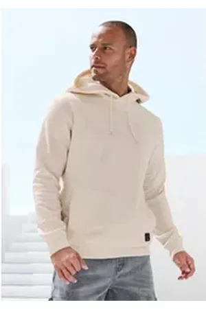 john devin Hoodie Langarm, Sweatshirt mit Rundhals und Kapuze, Baumwollmischung beige M (48/50)