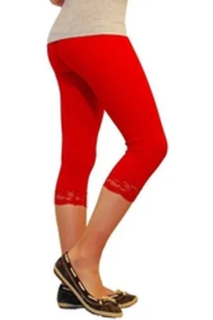 Yeset Caprihose Mädchen Kinder Leggings Leggins Hose Capri 3/4 kurz Spitze Baumwolle R rot 140