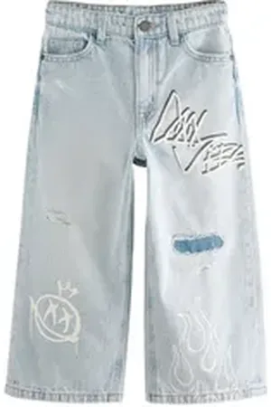 Next Weite Jeans Wide Fit Jeans mit Graffiti-Print aus Baumwolle (1-tlg) blau 128 (8 J.)