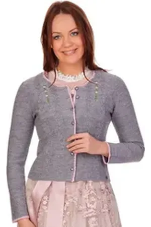 SPIETH & WENSKY Trachtenstrickjacke Trachten Strickjacke - NOPPE - hellgrau/zartrosa, hellgrau/farn grau|rosa S
