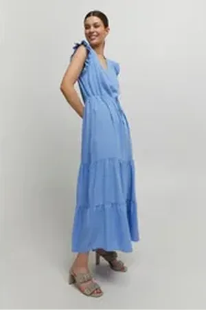 B YOUNG Midikleid BYMMJOELLA FRILL DRESS -20811219 blau 40