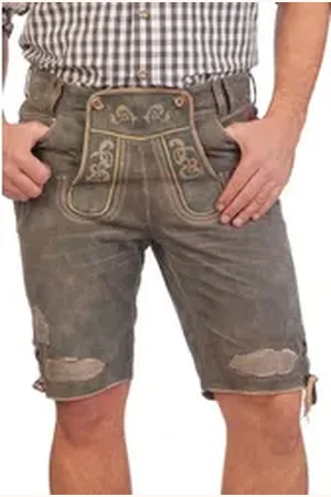 KRÜGER KRÜGER BUAM Trachtenlederhose Lederhose Herren kurz - ENNO - denimblau blau 44