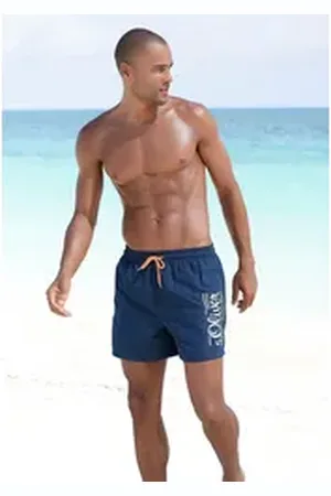 QS by s.Oliver Badeshorts mit Logodruck und kontrastfarbenen Details blau L (52)