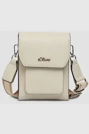 QS by s.Oliver Tragetasche Handliche Mini-Bag mit Smartphone-Fach und Magnetverschluss, Logo beige