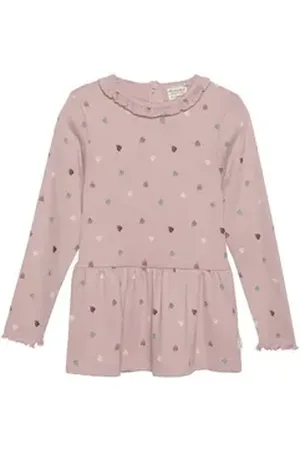 Minymo Longsleeve MITunic LS Rib AOP - 123304 Langarmshirt mit Raffungen lila 110