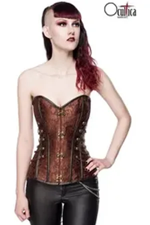 Ocultica Corsage - Punk/Gothic-Corsage aus Brokat - (S,XL,L) braun L