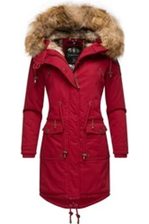 Navahoo Wintermantel Rosinchen stylischer Damen Winter Baumwollparka mit Kunstfell rot L (40)