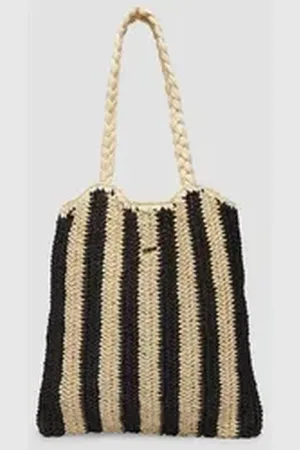 QS by s.Oliver Tragetasche Gestreifte Raffia-Tasche mit gezopftem Henkel, Logo schwarz
