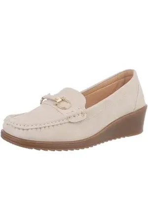 Ital-Design Bequeme Mokassins für jeden Anlass - Hoher Komfort Slipper (89092061) Keilabsatz/Wedge Mokassins in Beige beige|braun 40 EU