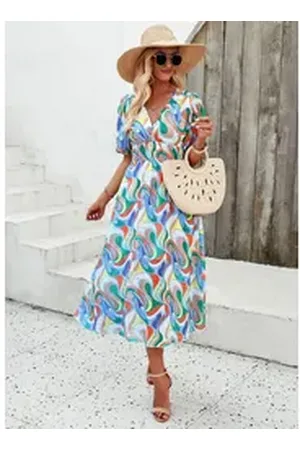 DEBAIJIA Dirndl Sommerkleid Damen Frauen Bedruckter Kleid lässiger Mode grün S