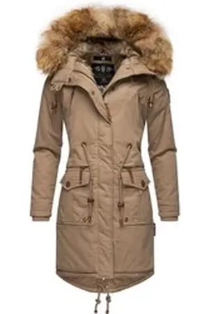 Navahoo Wintermantel Rosinchen stylischer Damen Winter Baumwollparka mit Kunstfell braun XS (34)