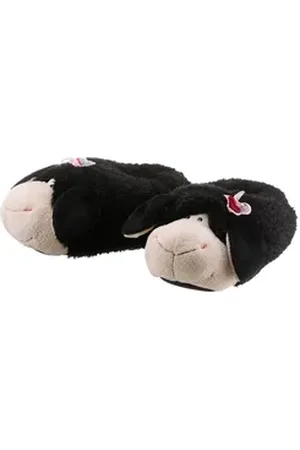 NICI JOLLY Plüsch Hausschuhe mit süßer Blüte schwarz
