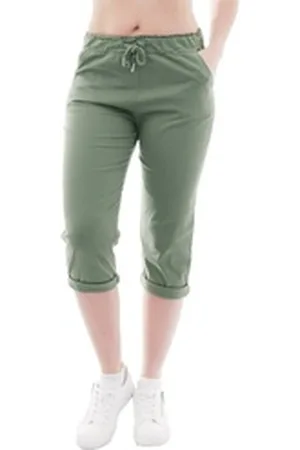 Yeset Caprihose Damen Chino Sommer Capri 3/4 Hose Damenhose Dunkelgrün L Schlupfhose grün L