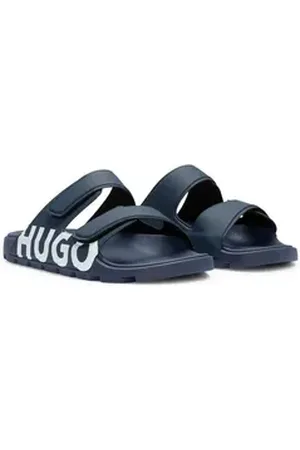 HUGO BOSS Evander_Sand Badepantolette Sommerschuh, Strandschuh, Schlappen mit zwei Klettverschlüssen blau 42 EU