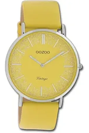 Oozoo Quarzuhr Damen Armbanduhr Ultra Slim, (Analoguhr), Damenuhr Lederarmband gelb, rundes Gehäuse, groß (ca. 40mm) gelb