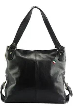Florence Schultertasche Echtleder Damen Schultertasche (Schultertasche), Damen Leder Schultertasche, Henkeltasche, Shopper, schwarz ca. 40cm schwarz