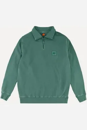 TRENDSPLANT Rundhalspullover Sauce Loopback Pigment Dyed Half Zip Sweater Foliage Green grün XS
