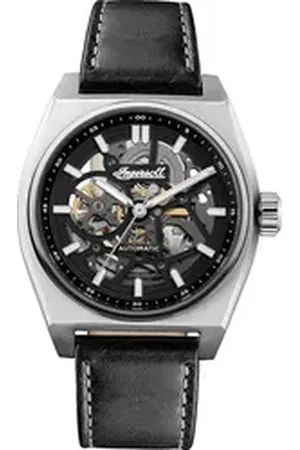INGERSOLL 1892 Quarzuhr Herrenuhr Leder schwarz, (Analoguhr), Herren Armbanduhr eckig, Lederarmband schwarz, Luxus schwarz