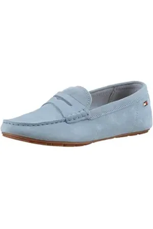 Tommy Hilfiger FLAG SOFT SUEDE DRIVER LOAFER Slipper, Schlupfschuh, Bequemschuh, Mokassin, Flats mit modischen Zierriegel blau 42 EU