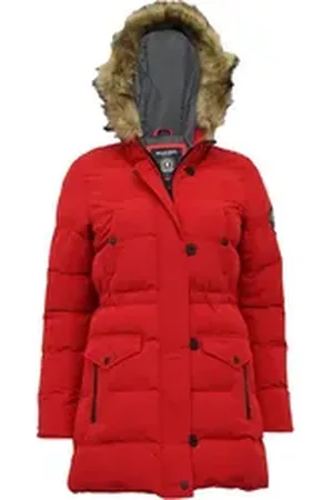 Brave Soul Wintermantel Whitehorse für Damen, mit Kunstpelzkragen rot XS
