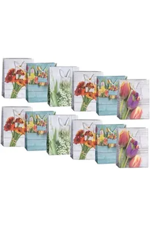 Laro Geschenkbox Premium- line Geschenktüten mit Henkel Medium Blumen Frühling 12-96