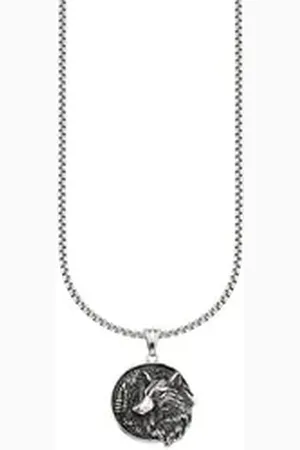 Bruno Banani Kette mit Anhänger Schmuck Geschenk Halsschmuck Anhänger rund Wolfskopf-Optik schwarz|silberfarben