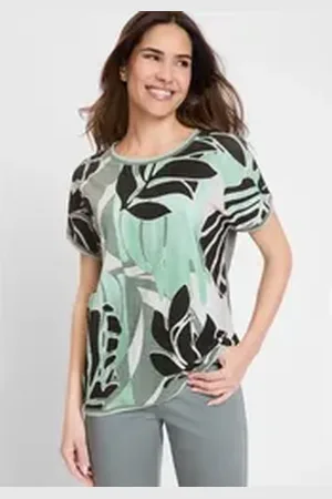Olsen Print-Shirt (1-tlg) aus reiner Baumwolle grün 40 Damen